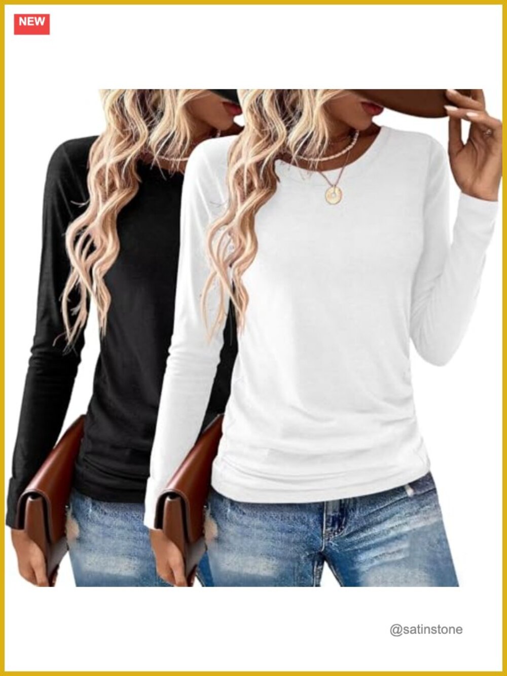 2 Pack Long Sleeve Crewneck T-Shirts Relaxed Fit Casual Tee